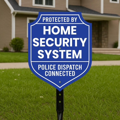 2 Pack Protected by Home Security System Yard Sign with 16" Stake, Shield Shape Rust-Free Aluminum Warning Sign, UV Protected Alarm Sign