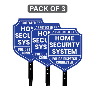 3 Pack Protected by Home Security System Yard Sign with 16" Stake, Shield Shape Rust-Free Aluminum Warning Sign, UV Protected Alarm Sign