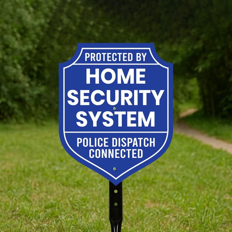 3 Pack Protected by Home Security System Yard Sign with 16" Stake, Shield Shape Rust-Free Aluminum Warning Sign, UV Protected Alarm Sign