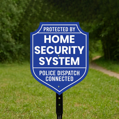 3 Pack Protected by Home Security System Yard Sign with 16" Stake, Shield Shape Rust-Free Aluminum Warning Sign, UV Protected Alarm Sign