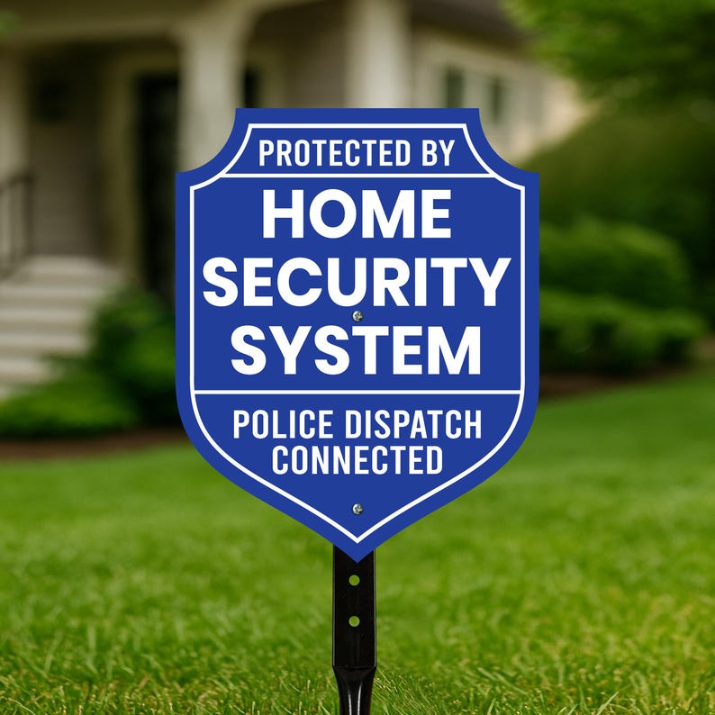 3 Pack Protected by Home Security System Yard Sign with 16" Stake, Shield Shape Rust-Free Aluminum Warning Sign, UV Protected Alarm Sign
