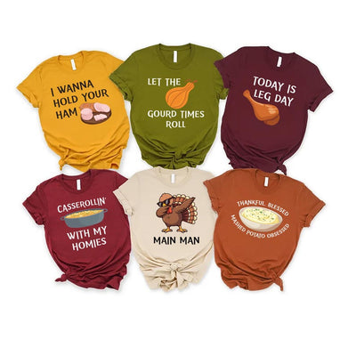 Custom Thanksgiving Family Dinner Short Sleeve Shirt, Thanksgiving Puns Short Sleeve Shirt, Thanksgiving Foods Group Tee