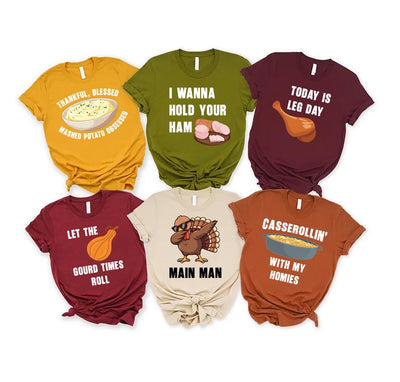 Custom Thanksgiving Family Dinner Short Sleeve Shirt, Thanksgiving Puns Short Sleeve Shirt, Thanksgiving Foods Group Tee