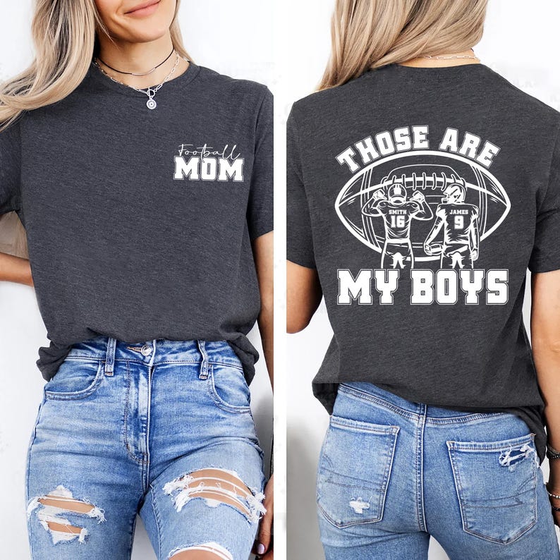 Personalized Football Mom Short Sleeve Shirt, Those Are My Boy Short Sleeve Shirt, Football Kids Game Day Tee