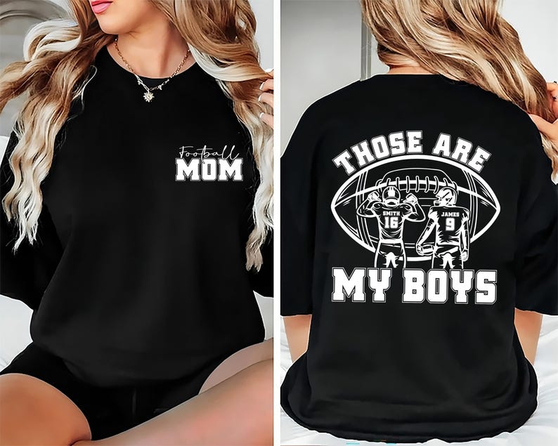 Personalized Football Mom Short Sleeve Shirt, Those Are My Boy Short Sleeve Shirt, Football Kids Game Day Tee