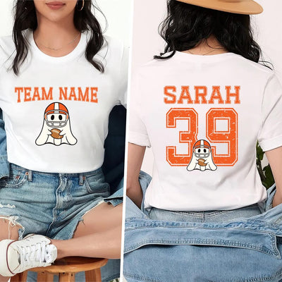 Custom Football Team Short Sleeve Shirt, Personalized Jersey Name & Number Short Sleeve Shirt, Ghost Mascot Sports Tee