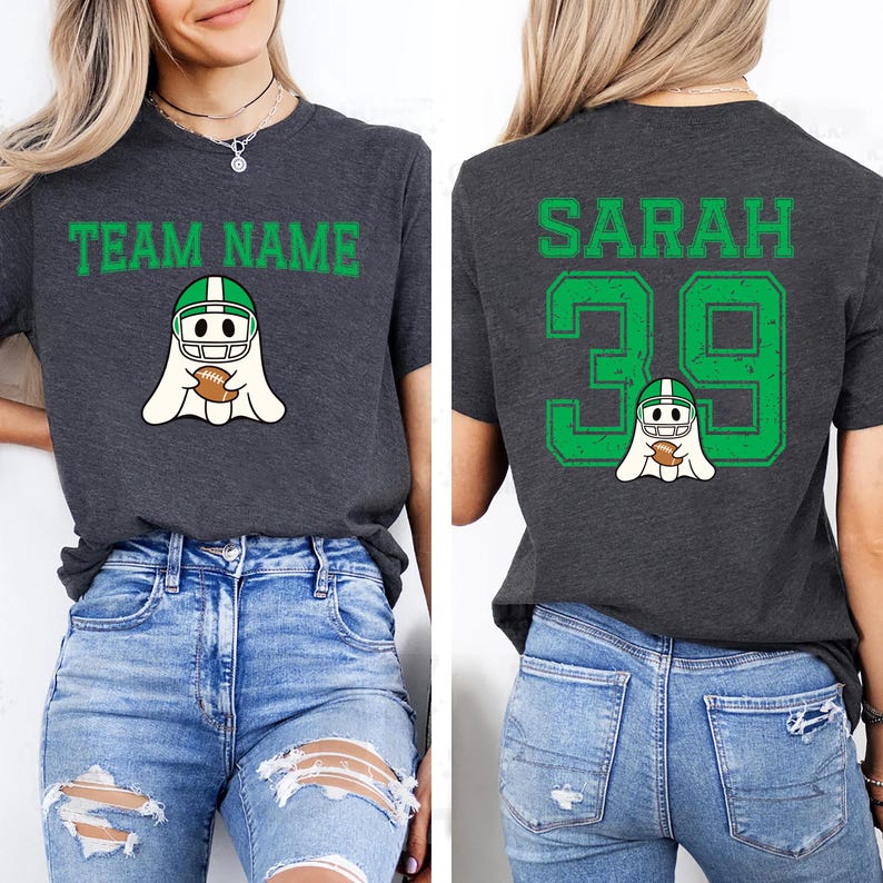 Custom Football Team Short Sleeve Shirt, Personalized Jersey Name & Number Short Sleeve Shirt, Ghost Mascot Sports Tee