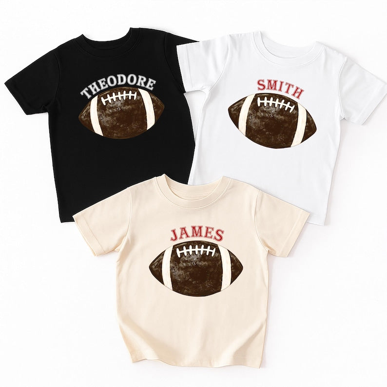 Retro Personalized Football Shirt, Football with Custom Name Graphic Shirt, Kids Fall Sports Tee