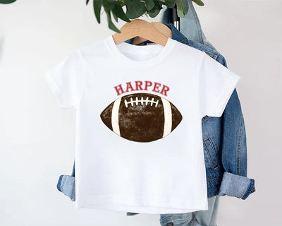 Retro Personalized Football Short Sleeve Shirt, Football with Custom Name Graphic Short Sleeve Shirt, Kids Fall Sports Tee
