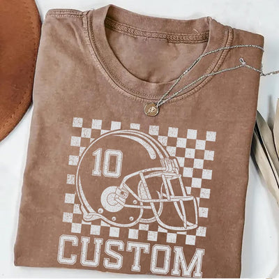 Custom Checkered Football Name and Number Shirt, Custom Football Shirt, Personalized Football Player Gift Tee