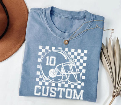 Custom Checkered Football Name and Number Shirt, Custom Football Shirt, Personalized Football Player Gift Tee