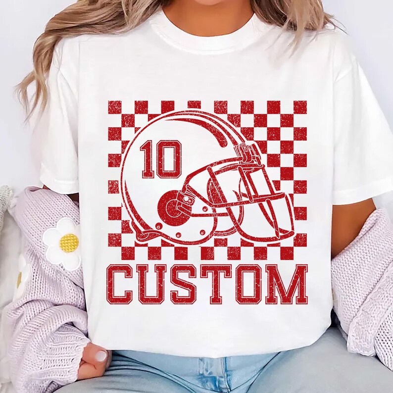 Custom Checkered Football Name and Number Shirt, Custom Football Shirt, Personalized Football Player Gift Tee