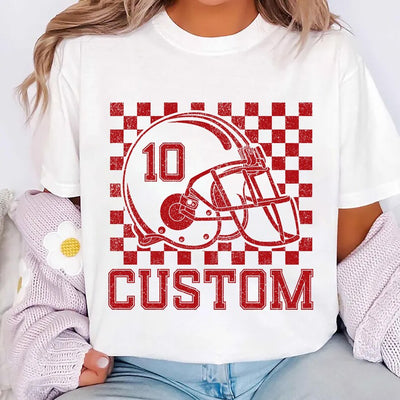 Custom Checkered Football Name and Number Shirt, Custom Football Shirt, Personalized Football Player Gift Tee
