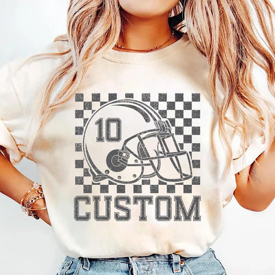 Custom Checkered Football Name and Number Shirt, Custom Football Shirt, Personalized Football Player Gift Tee