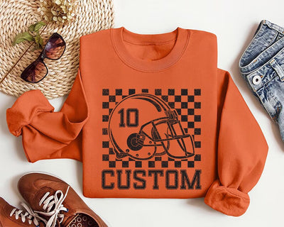 Custom Checkered Football Name and Number Sweatshirt, Custom Football SweatShirt, Personalized Football Player Gift