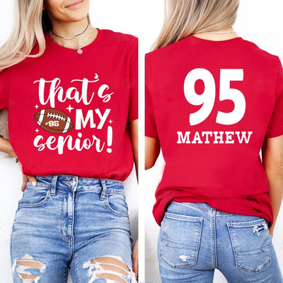 Personalized Senior 2025 Football Mom Short Sleeve Shirt, Custom Name Number Football Short Sleeve Shirt