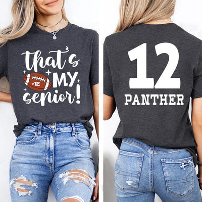 Personalized Senior 2025 Football Mom Short Sleeve Shirt, Custom Name Number Football Short Sleeve Shirt