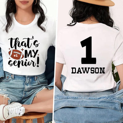 Personalized Senior 2025 Football Mom Short Sleeve Shirt, Custom Name Number Football Short Sleeve Shirt