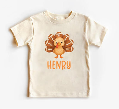 Football Custom Name Toddler Short Sleeve Shirt, Personalized Turkey Kids Short Sleeve Shirt, Thanksgiving Kids Tee