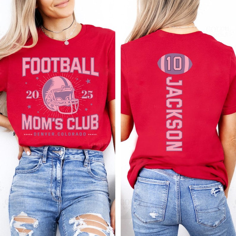 Custom Football Short Sleeve Shirt, Personalized Sport Mom Athlete Jersey Number Short Sleeve Shirt, Game Day Mama Tee