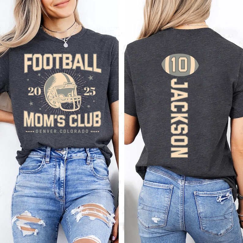 Custom Football Short Sleeve Shirt, Personalized Sport Mom Athlete Jersey Number Short Sleeve Shirt, Game Day Mama Tee
