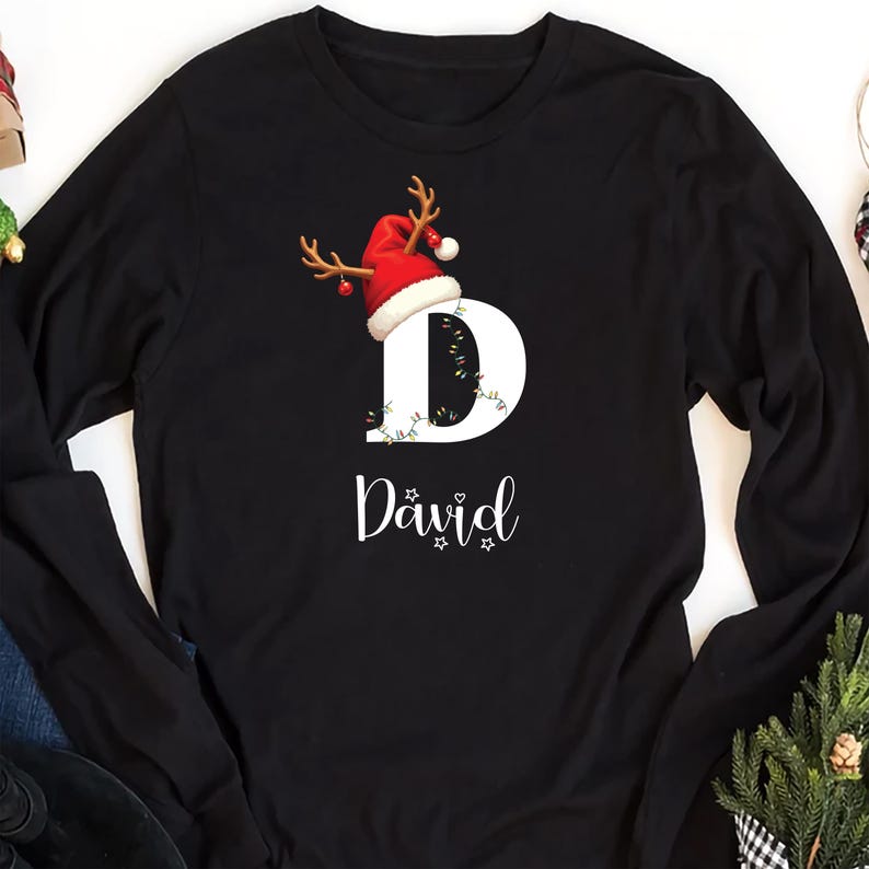 Family Christmas Name Long Sleeve Shirt, Monogrammed Family Christmas Long Sleeve Shirt