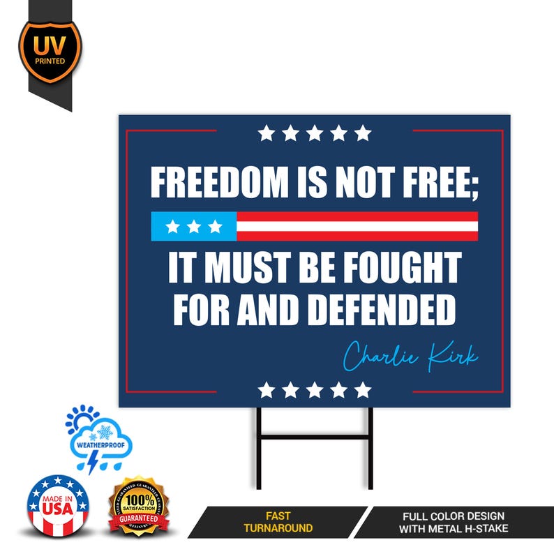 Justice for Charlie Yard Sign, A True Patriot Charlie Kirk Lawn Display, Political, Conservative Statement Yard Sign with Metal H-Stake
