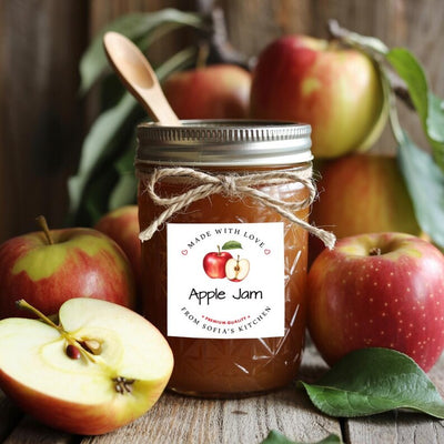 Personalized Apple Jam Roll Labels, Custom Apple Jam Product Stickers, Business Apple Jam Labels for Jars, Apple Jam Canning, Lid Stickers