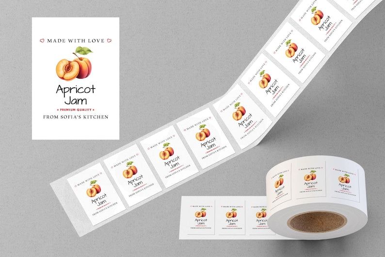 Personalized Apricot Jam Roll Labels, Custom Apricot Jam Product Stickers, Business Apricot Jam Labels for Jars, Canning, Lid Stickers