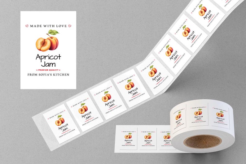 Personalized Apricot Jam Roll Labels, Custom Apricot Jam Product Stickers, Business Apricot Jam Labels for Jars, Canning, Lid Stickers