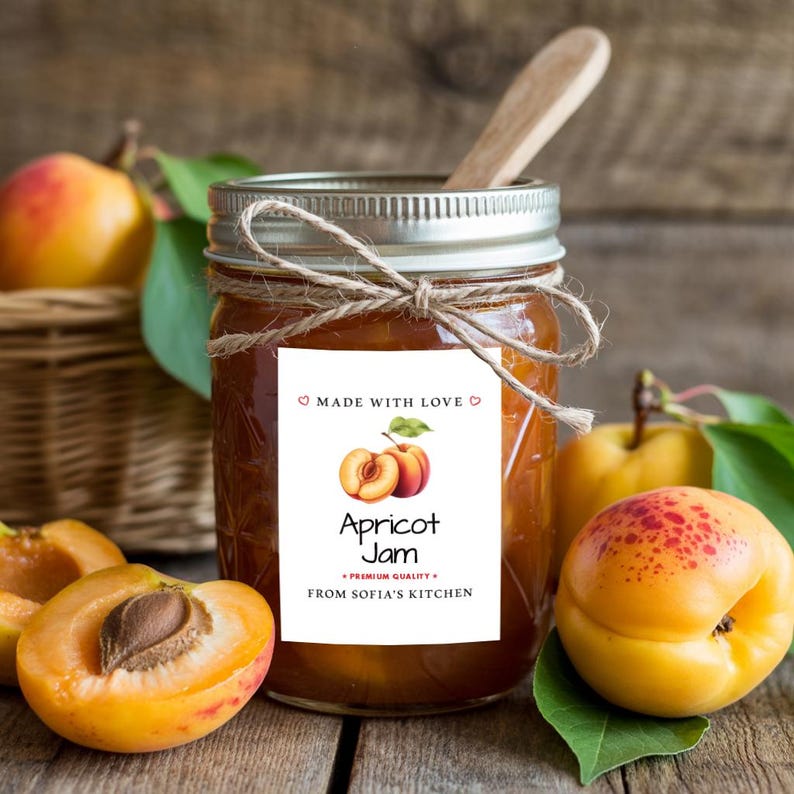 Personalized Apricot Jam Roll Labels, Custom Apricot Jam Product Stickers, Business Apricot Jam Labels for Jars, Canning, Lid Stickers