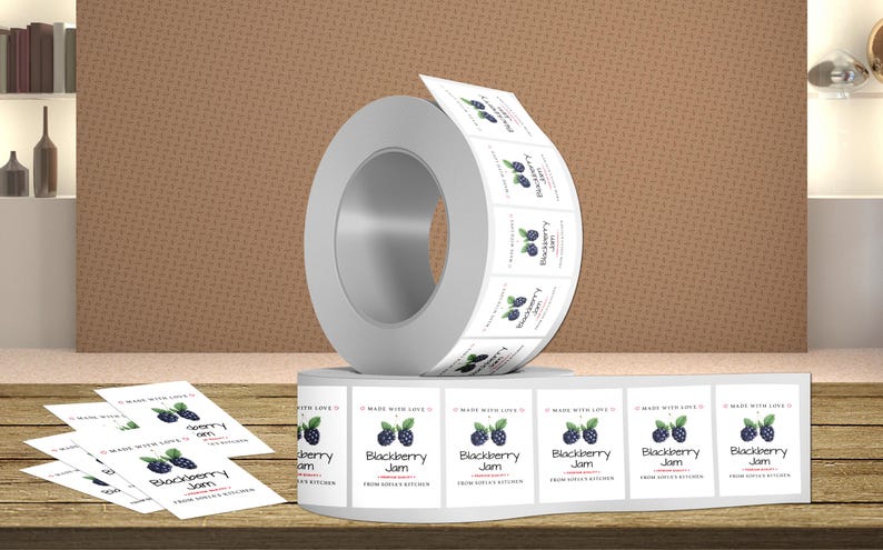 Personalized Blackberry Jam Roll Labels, Custom Blackberry Jam Product Stickers, Business Jam Labels for Jars, Canning, Lid Stickers
