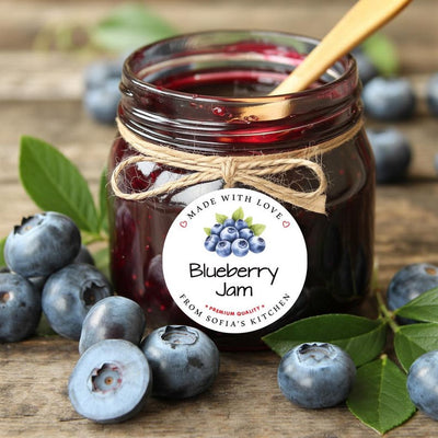 Personalized Blueberry Jam Roll Labels, Custom Blueberry Jam Product Stickers, Business Blueberry Jam Labels for Jars, Canning, Lid Stickers