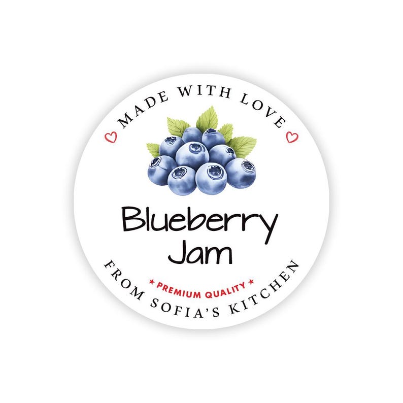 Personalized Blueberry Jam Roll Labels, Custom Blueberry Jam Product Stickers, Business Blueberry Jam Labels for Jars, Canning, Lid Stickers