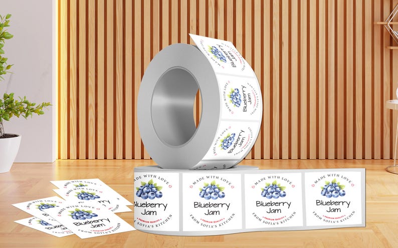 Personalized Blueberry Jam Roll Labels, Custom Blueberry Jam Product Stickers, Business Blueberry Jam Labels for Jars, Canning, Lid Stickers