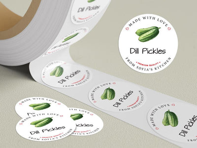 Personalized Dill Pickle Roll Labels, Custom Pickle Product Stickers, Business Dill Pickle Labels for Jars, Pickle Canning, Lid Stickers