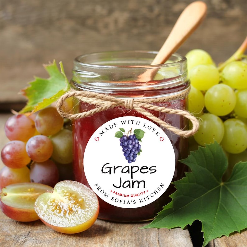 Personalized Grape Jam Roll Labels, Custom Grape Jam Product Stickers, Business Grape Jam Labels for Jars, Canning, Lid Stickers