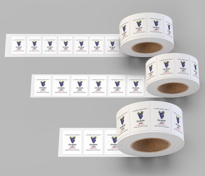 Personalized Grape Jam Roll Labels, Custom Grape Jam Product Stickers, Business Grape Jam Labels for Jars, Canning, Lid Stickers