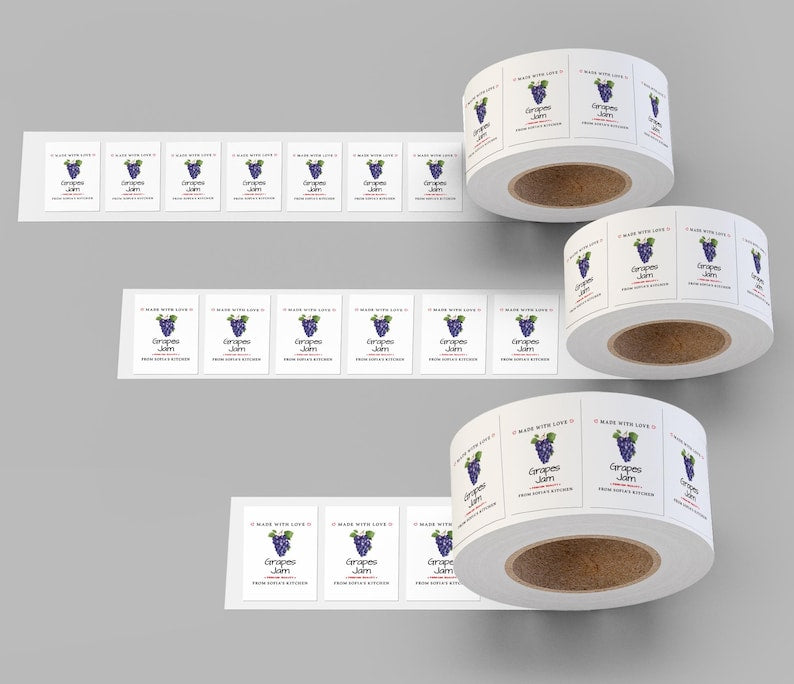 Personalized Grape Jam Roll Labels, Custom Grape Jam Product Stickers, Business Grape Jam Labels for Jars, Canning, Lid Stickers