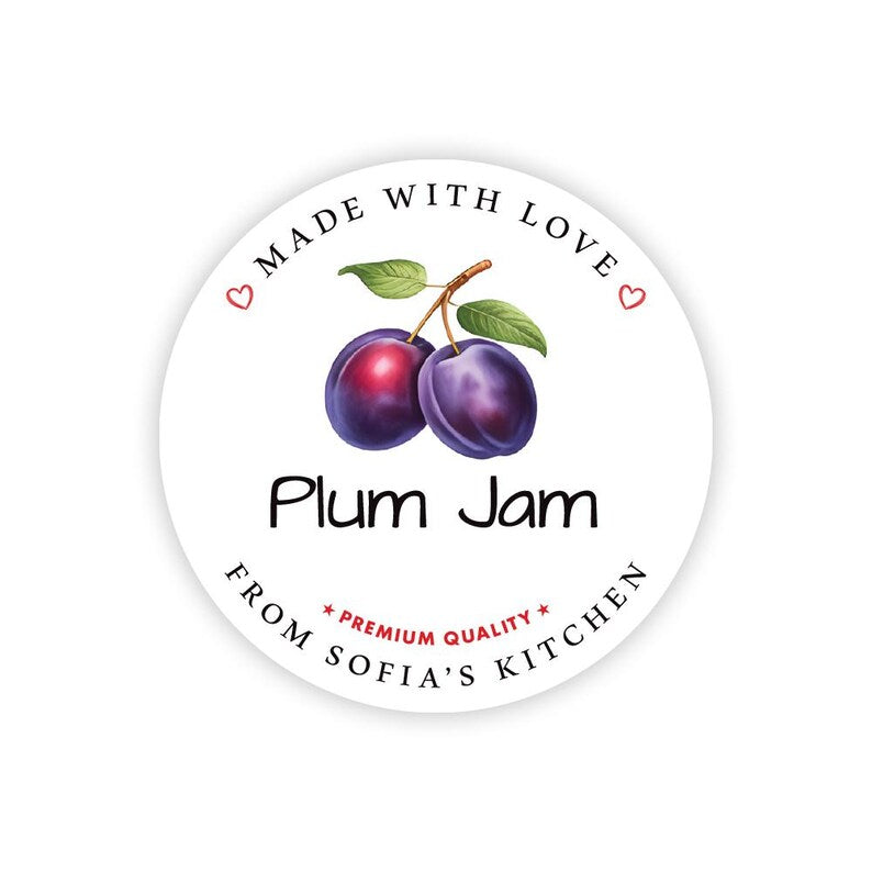 Personalized Plum Jam Roll Labels, Custom Plum Jam Product Stickers, Business Plum Jam Labels for Jars, Plum Jam Canning, Lid Stickers