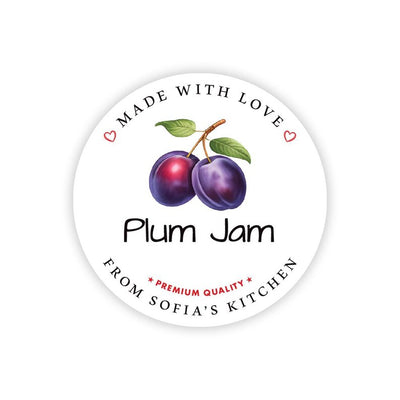 Personalized Plum Jam Roll Labels, Custom Plum Jam Product Stickers, Business Plum Jam Labels for Jars, Plum Jam Canning, Lid Stickers