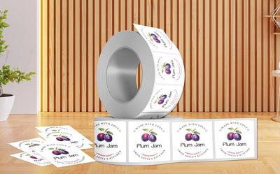 Personalized Plum Jam Roll Labels, Custom Plum Jam Product Stickers, Business Plum Jam Labels for Jars, Plum Jam Canning, Lid Stickers
