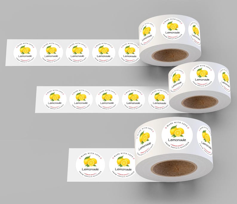 Personalized Lemonade Roll Labels, Custom Lemonade Product Stickers, Business Labels for Bottles & Jars, Homemade, Canning, Lid Stickers