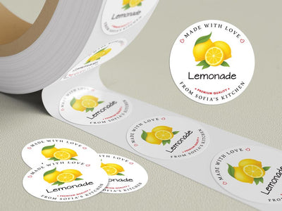 Personalized Lemonade Roll Labels, Custom Lemonade Product Stickers, Business Labels for Bottles & Jars, Homemade, Canning, Lid Stickers
