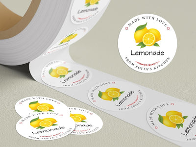 Personalized Lemonade Roll Labels, Custom Lemonade Product Stickers, Business Labels for Bottles & Jars, Homemade, Canning, Lid Stickers