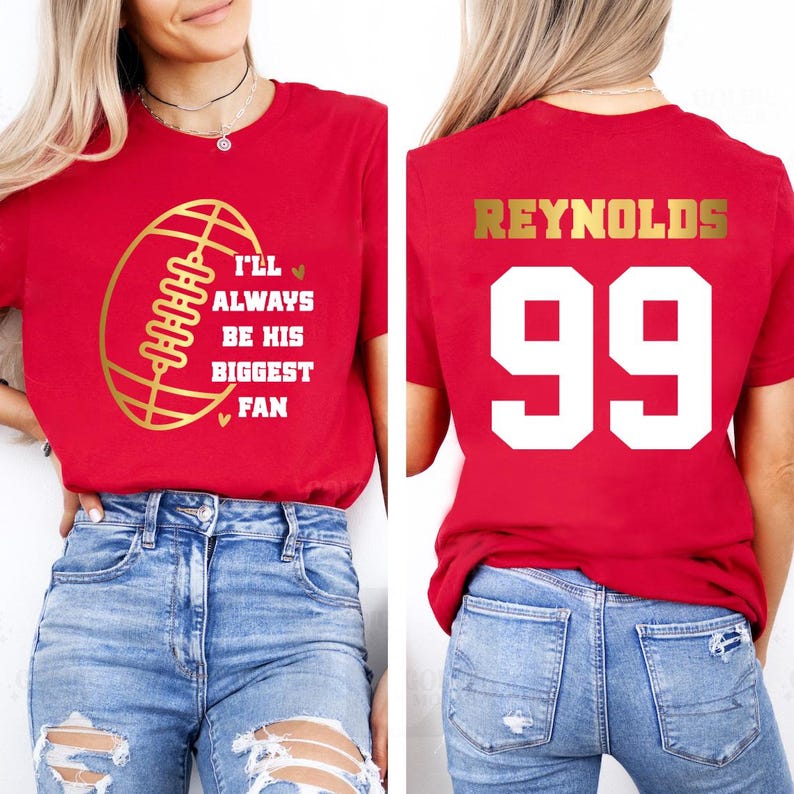 Football Mom Short Sleeve Shirt, Custom Football Short Sleeve Shirt, Football Fan Tee, I’ll Always Be His Biggest Fan Short Sleeve Shirt