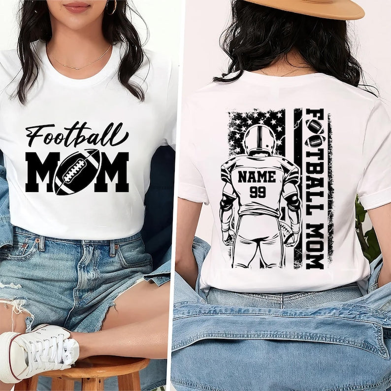 Football Mom Short Sleeve Shirt, Custom Name and Number Football Short Sleeve Shirt, Custom Football Mom Tee