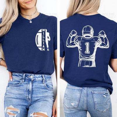 Personalized Football Short Sleeve Shirt, Custom Name Football Short Sleeve Shirt, Quarterback Silhouette Tee