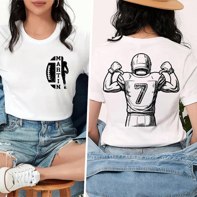 Personalized Football Short Sleeve Shirt, Custom Name Football Short Sleeve Shirt, Quarterback Silhouette Tee