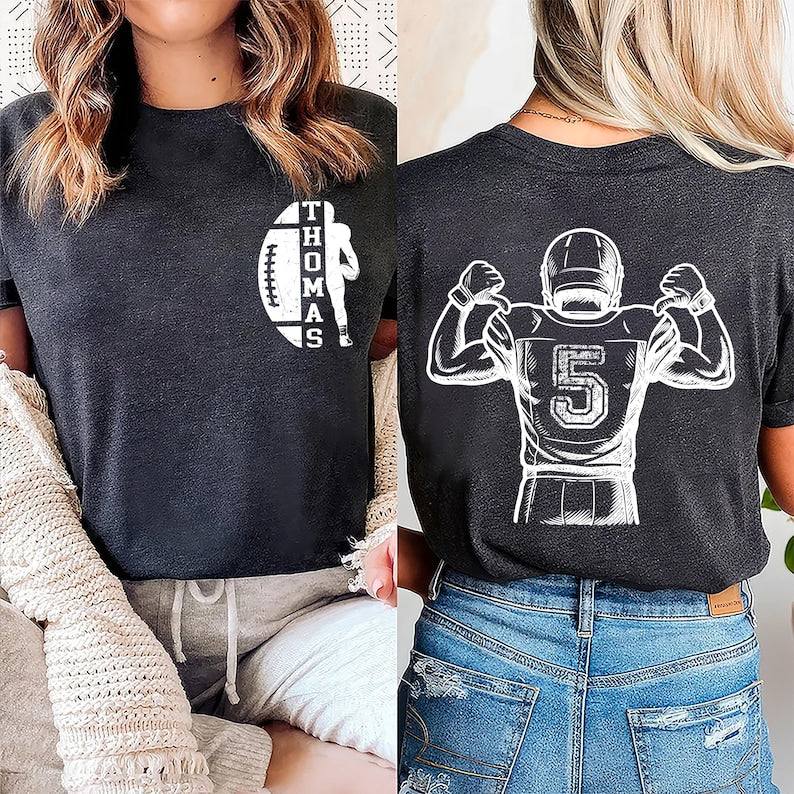 Personalized Football Short Sleeve Shirt, Custom Name Football Short Sleeve Shirt, Quarterback Silhouette Tee